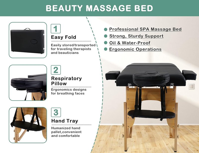 Portable Massage Table - 24-Inch Wide Height Adjustable Spa Bed | 73-Inch Tattoo & Lash Bed with Carry Case & Face Cradle