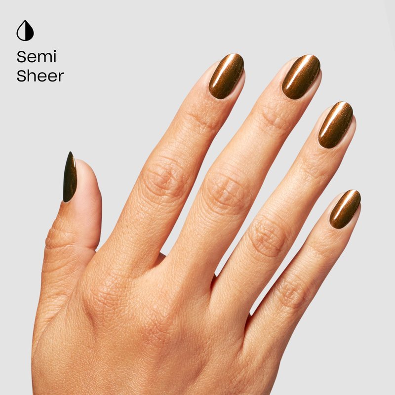 OPI Nail Lacquer Band Tease | Semi-Sheer Dark Gold Brown Metallic Chip Resistant Nail Polish | What's Your Mani-tude | Fall 2025