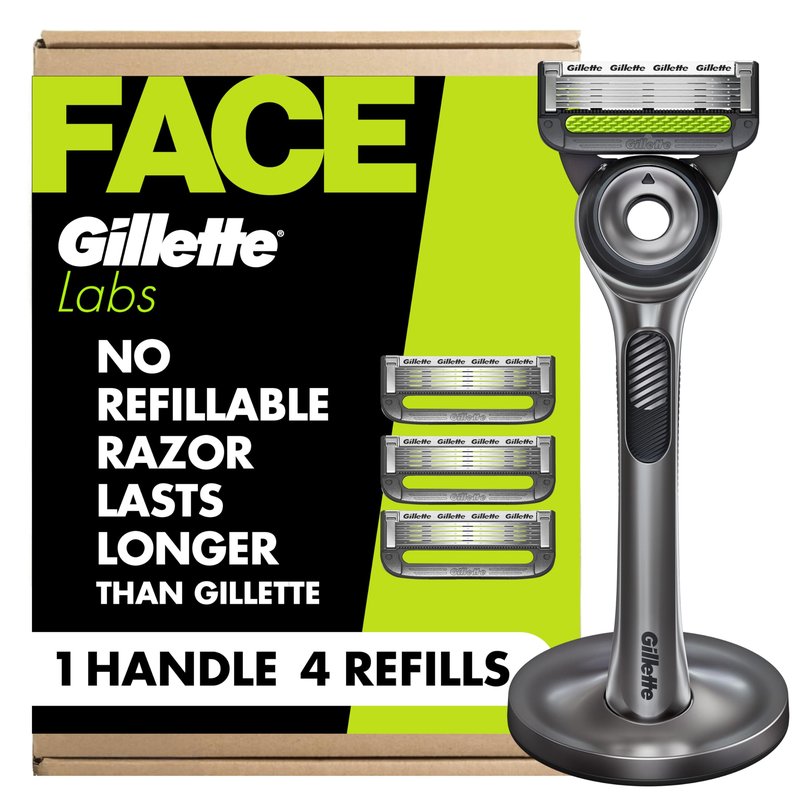 Gillette Labs Men's Shaving Razor, 1 Handle, 4 Blade Refills, Magnetic Stand