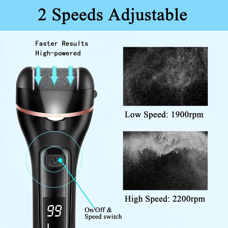 Callus Remover for Feet Electric Foot File, 13-in-1 Professional Pedicure Tools Foot Care Kit, Foot Scrubber Pedi for Hard Cracked Dry Dead Skin, 3 Rollers, 2 Speed, Battery Display (Black)