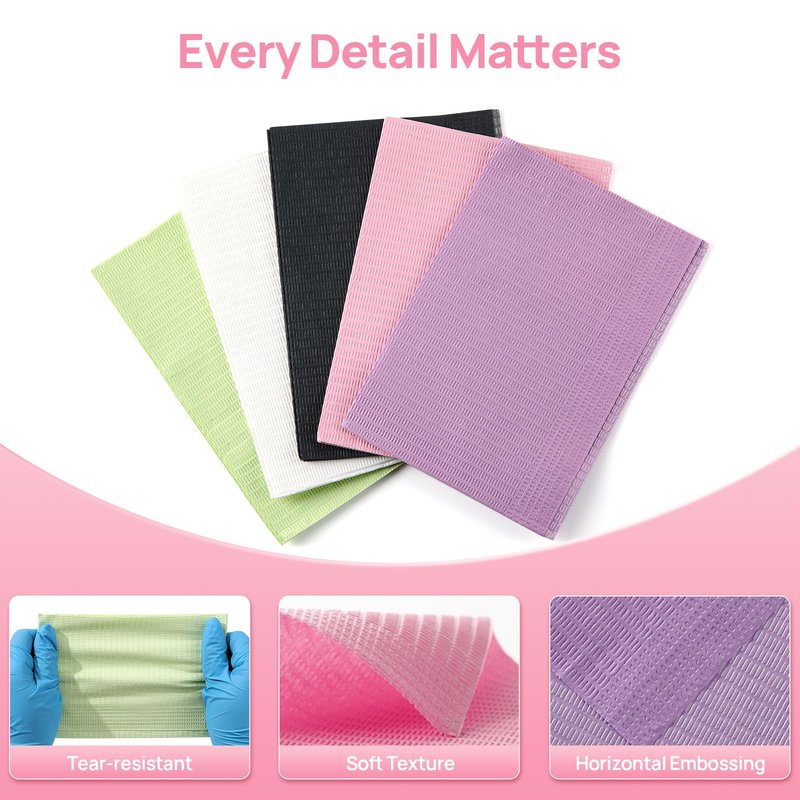 JMU Pink Dental Bibs, 50 Pack 3-Ply Waterproof Disposable Dental Bibs 13"x18" for Dental Clinic, Tattoo Shop, Nail Salon