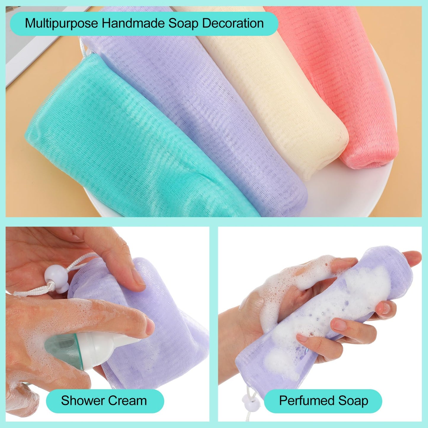 Soap Savers for Bars Soaps, 7 PCS Exfoliating Mesh Bar Soap Pouch Pocket Soap-Foaming Nets Sleeve Multicolor Bar Soaps Holder with Drawstring for Bath Shower Facial Cleaning Body Wash