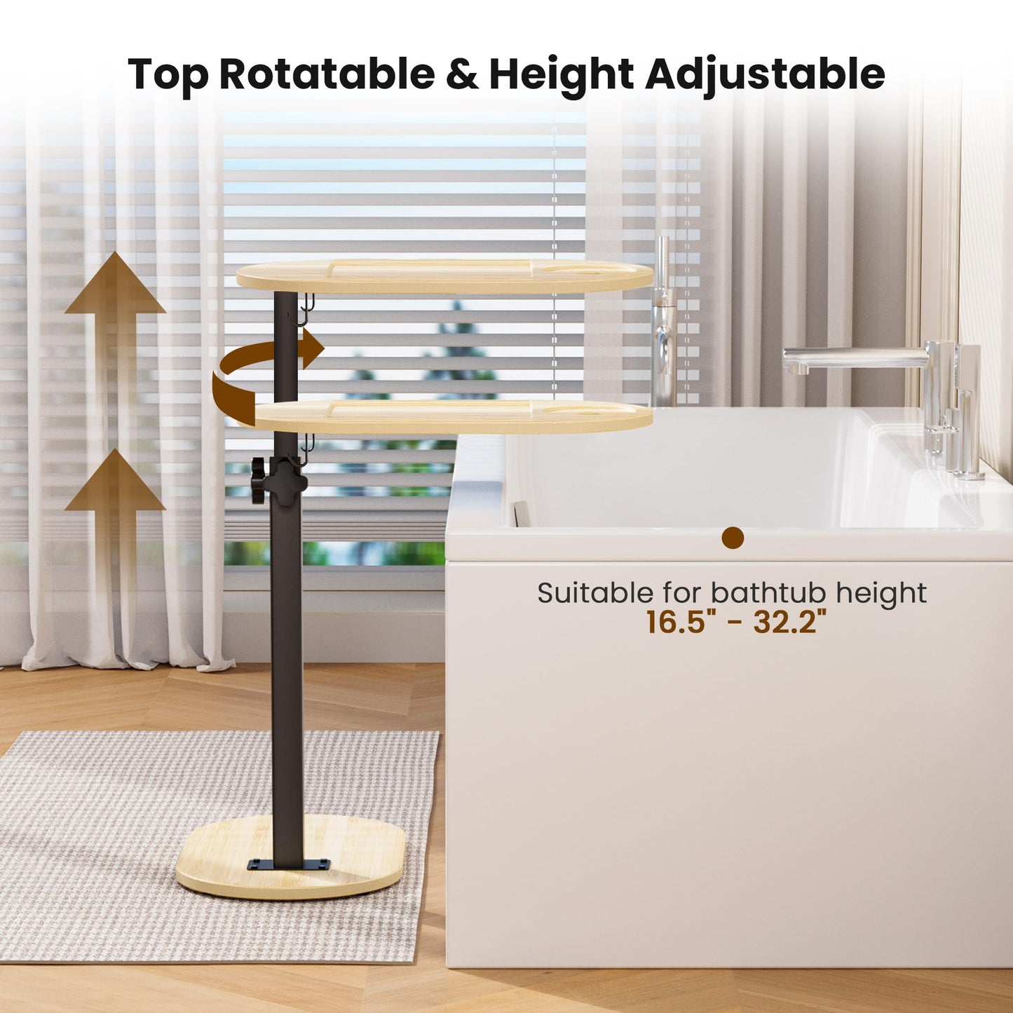 Sunnacate Bamboo Bathtub Table with Adjustable Height, Freestanding Bath Tray Caddy Board Tub Organizer, House Warming Gift, New Home, Anniversary Wedding Gifts, Bridal Shower Gift for Women