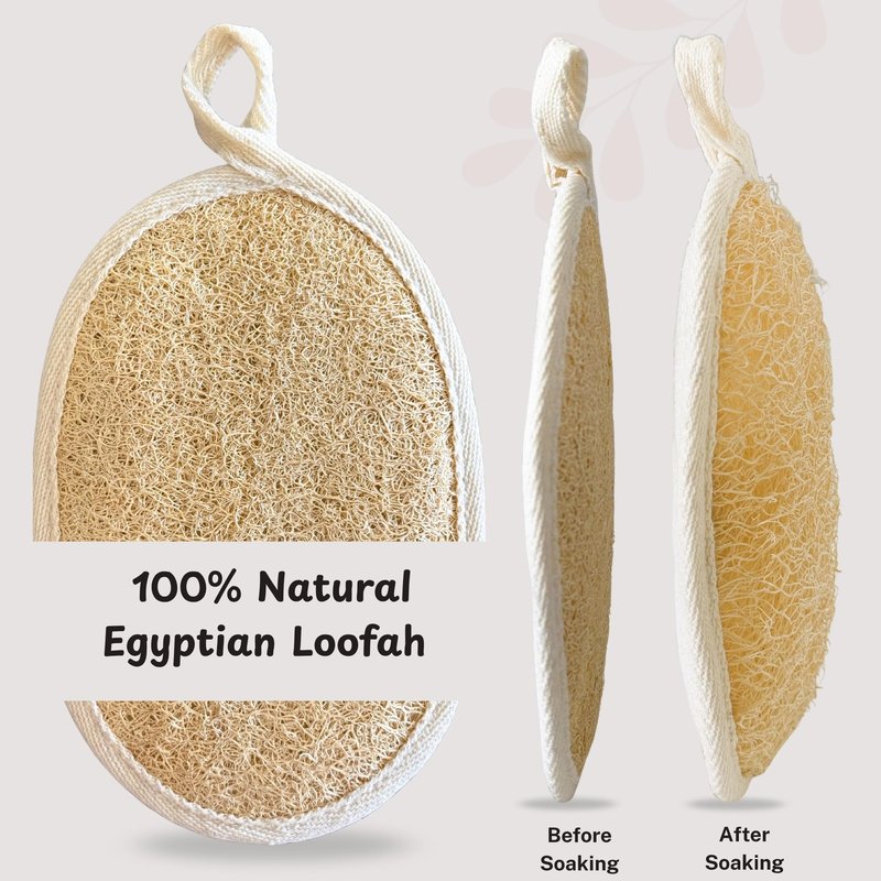 Luxcy Natural Loofah Body Scrubber – Egyptian Shower Sponge for Women & Men, 100% Plant-Based Luffa, Gentle Exfoliating Pads for Bath or Shower, (3 Pack)