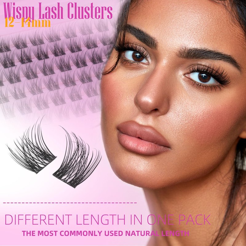 Geeneiya Natural Lash Clusters D Curl Eyelash Clusters 12+14MM Wispy Cluster Eyelash Extensions Short Individual Lashes Extension for Beginners, Soft Thin Band