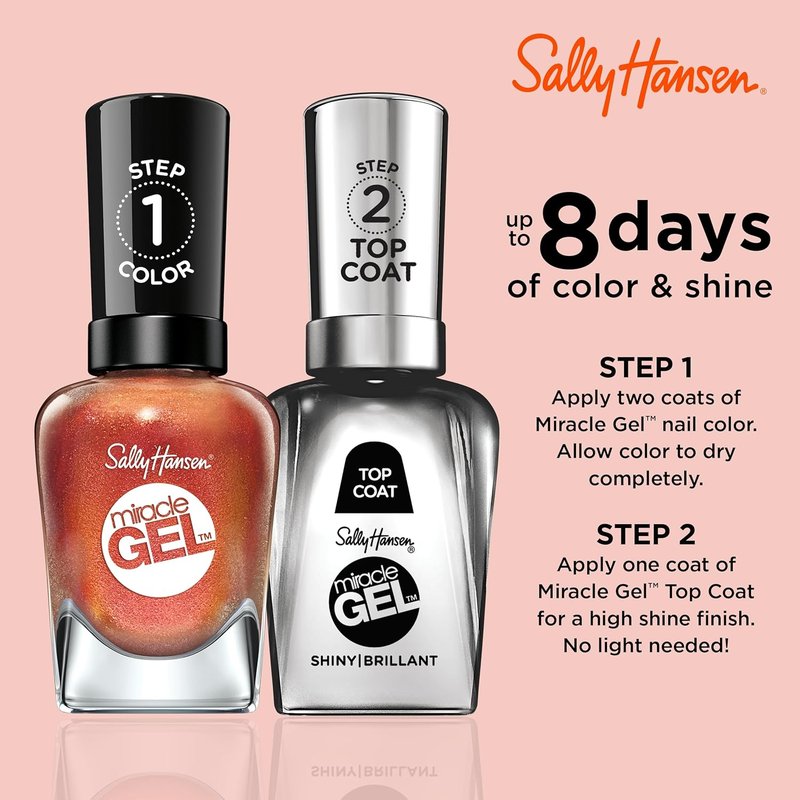Sally Hansen Miracle Gel Nail Polish - Salon Quality, Long Lasting Gel-Like Formula | 382 Sundown Socialite | Opaque Brown Orange Color