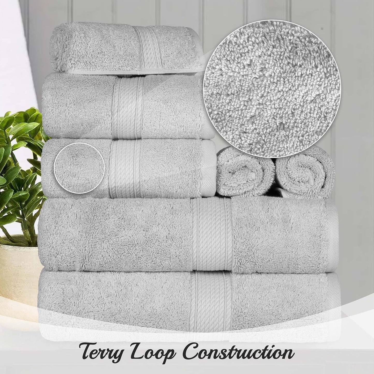SUPERIOR Egyptian Cotton Ultra Plush & Absorbent, 10 Piece Set, Stone