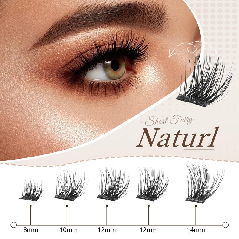 Glue-Free Wispy Lash Clusters Kit, 100 Pcs Individual Eyelash Clusters (8-14mmC Curl)- DIY Lash Extension Kit with Eyelashes Tweezers, Natural Fluffy Fake Lashes for Home Use, Beginners Friendly