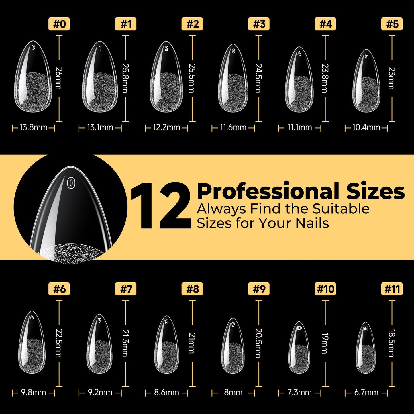 UNA GELLA Medium Almond Nail Tips, Pre Etched Almond Gel Nail Tips, 240pcs Soft Gel Full Cover Clear Press on Fake Nails for Nails Extensions No C Curve DIY Salon at Home 12 Sizes