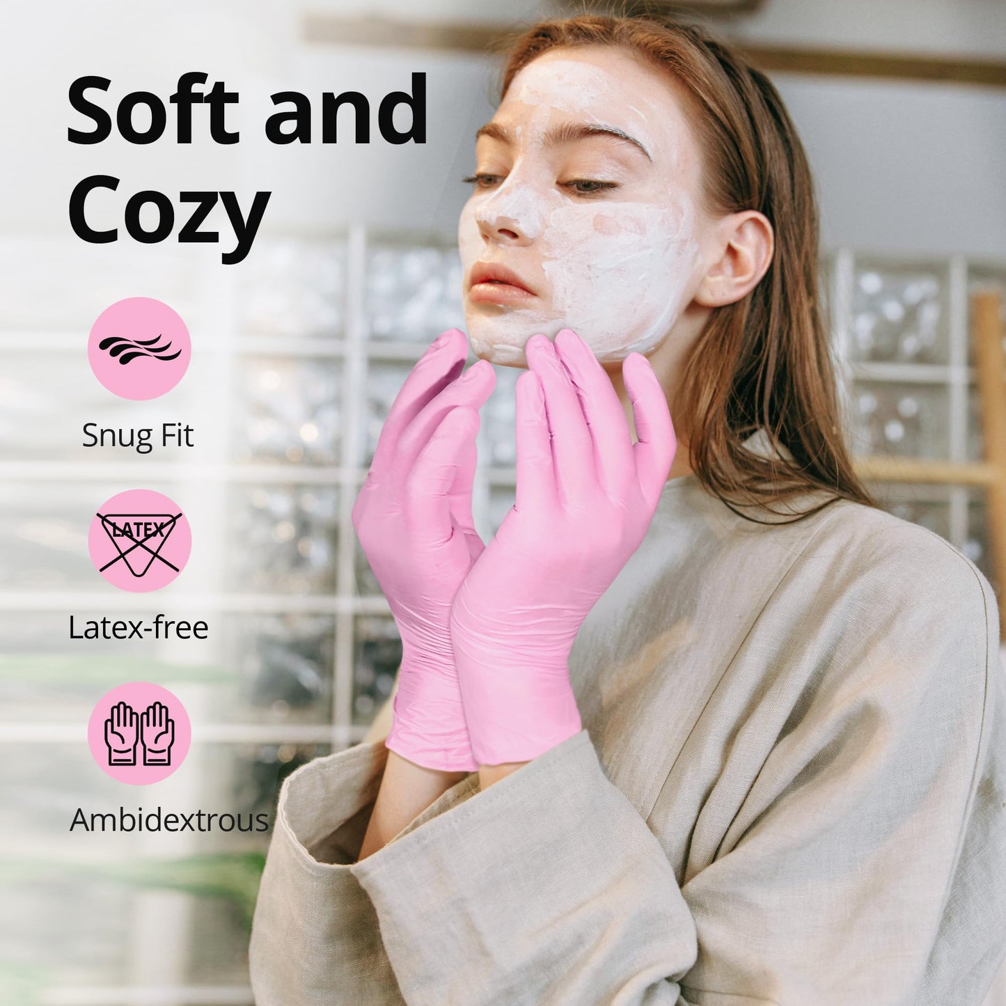 SwiftGrip Pink Disposable Exam Gloves, X-Small, 50-ct Box, Powder-Free, Latex-Free, Medical Grade Gloves for Cleaning & Esthetician