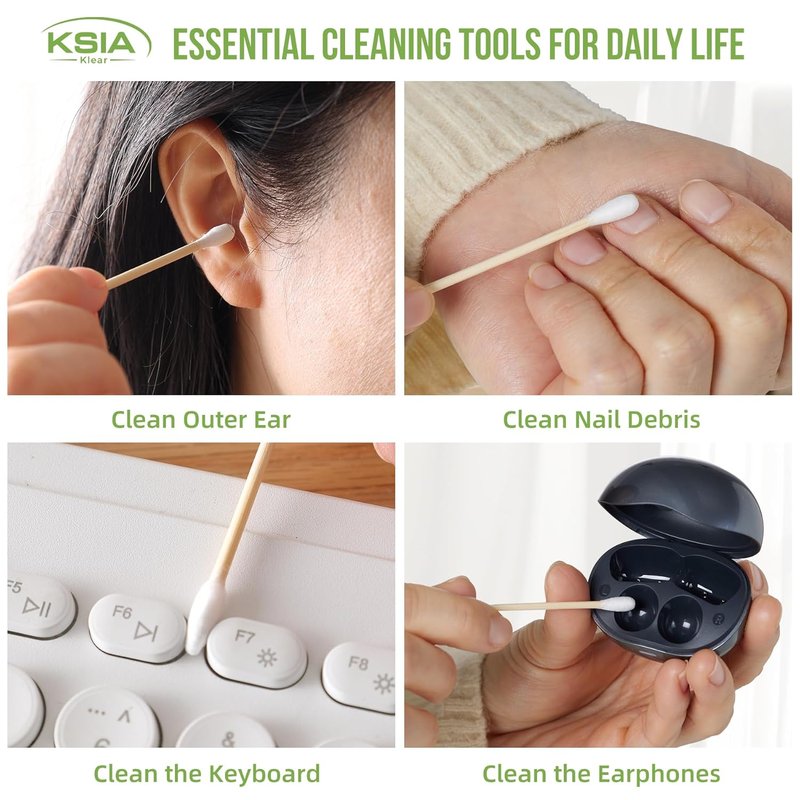 Klear Cotton Swabs - 500 Count Double-Tipped Buds for Makeup, Ears & Cleaning | Strong Wooden Sticks