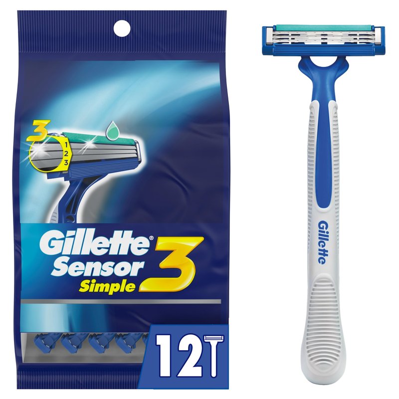 Sensor3 Simple Men’s Disposable Razors, 12 Count