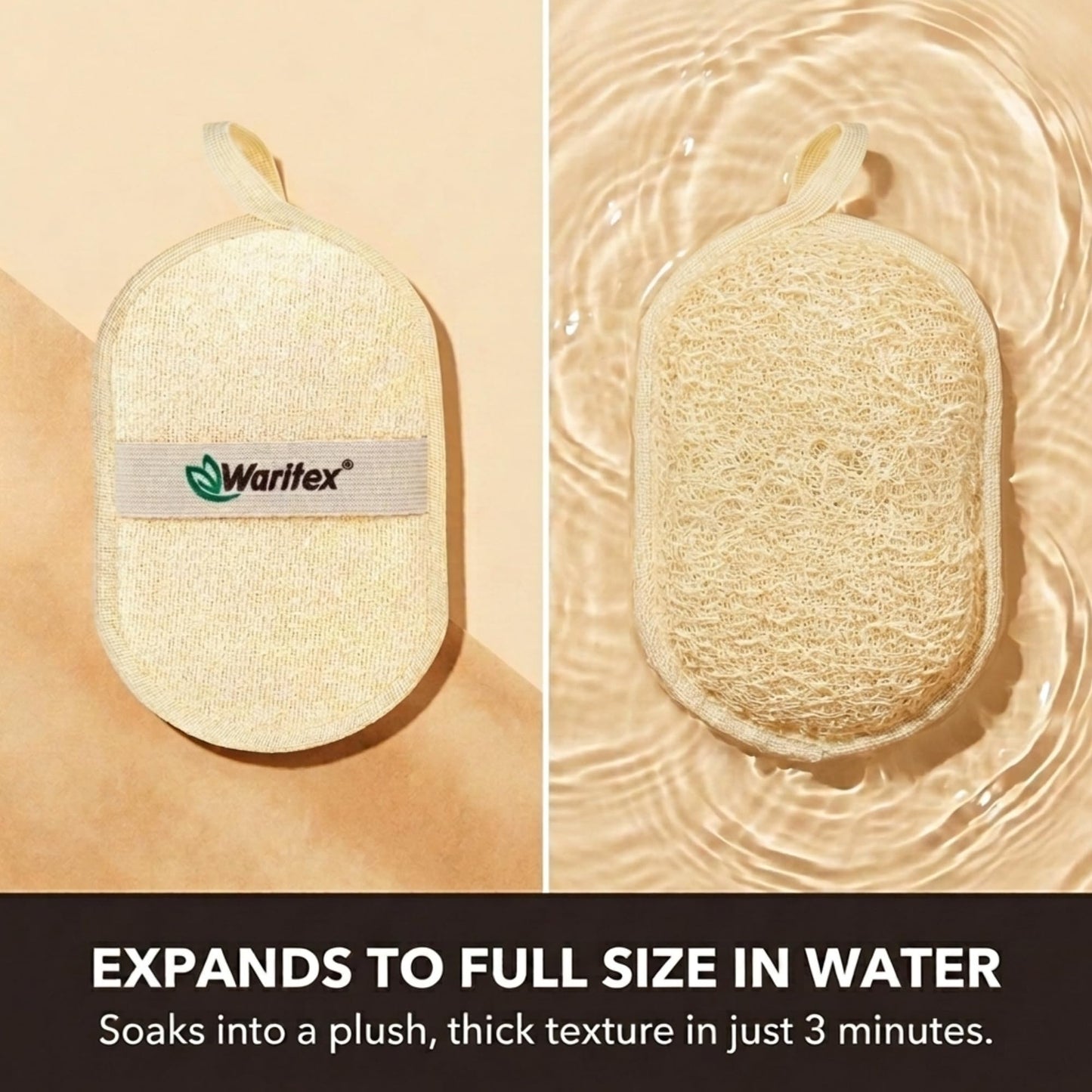 Waritex Egyptian Loofah Oval Exfoliating Body Scrubbers [3 Pack] - Loofah Shower Pads with Hand Strap for Gentle Skin Exfoliation, Smooth & Refreshing Skin, Face and Body