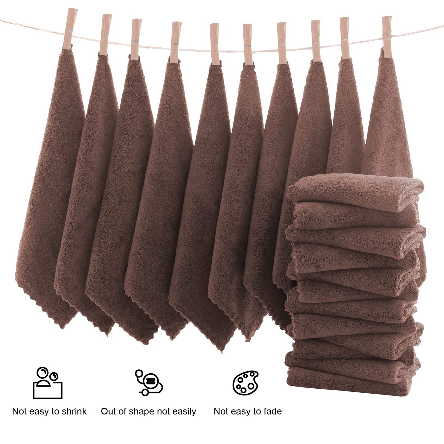 MOONQUEEN Ultra Soft Premium Washcloths Set - 12 x 12 inches - 24 Pack - Quick Drying - Highly Absorbent Coral Velvet Bathroom Wash Clothes - Use as Bath, Spa, Facial, Fingertip Towel (Wood Brown)