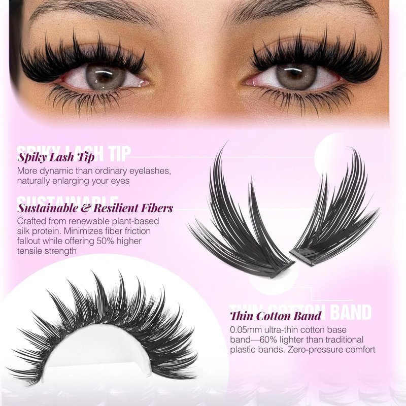 Lanflower Spiky Lash Clusters - Wispy D Curve Eyelash Extensions | 12-20mm Fairy Individual Lashes
