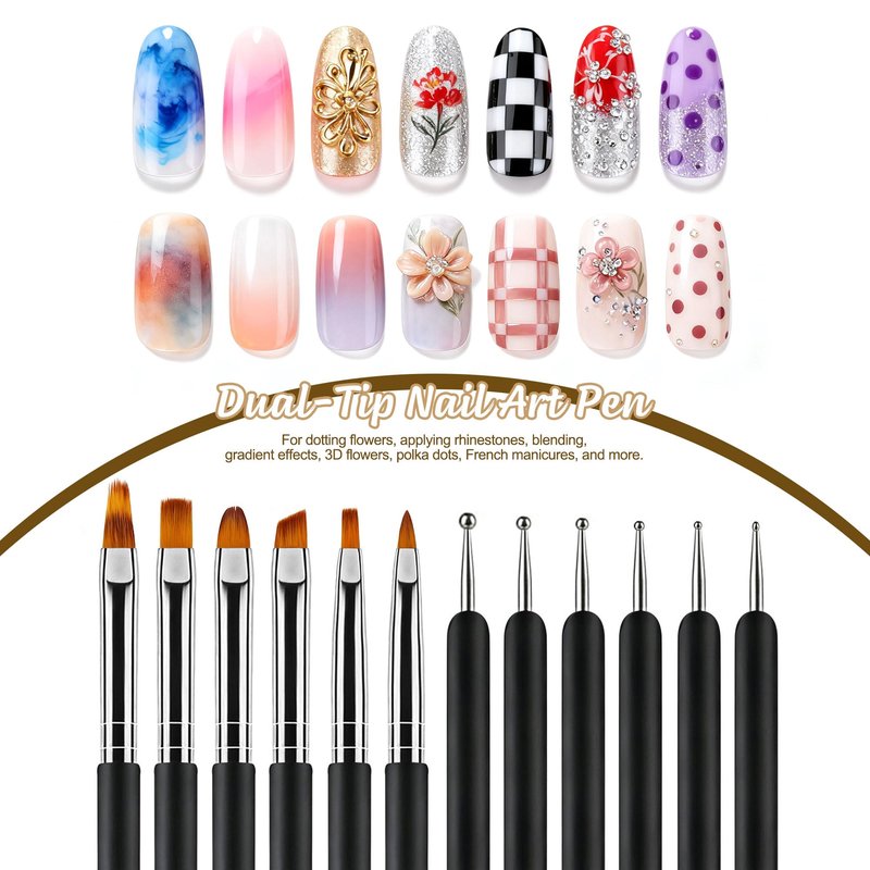 Artdone Nail Art Brushes and Dotting Tools Kit 11PCS Gel Polish Liner Design Pens for Nail Decorations Supplies Drawing and Nail Paint Brushes Small Detail Accessories Brushes