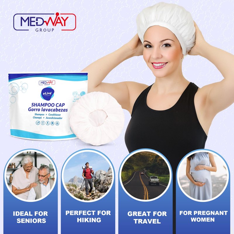 MedVance No Rinse Shampoo Cap, Rinse Free Shower Cap that Shampoos & Conditions, Elderly Care Products, Bedridden Patients, PH Balanced & Hypoallergenic, 4 Pack