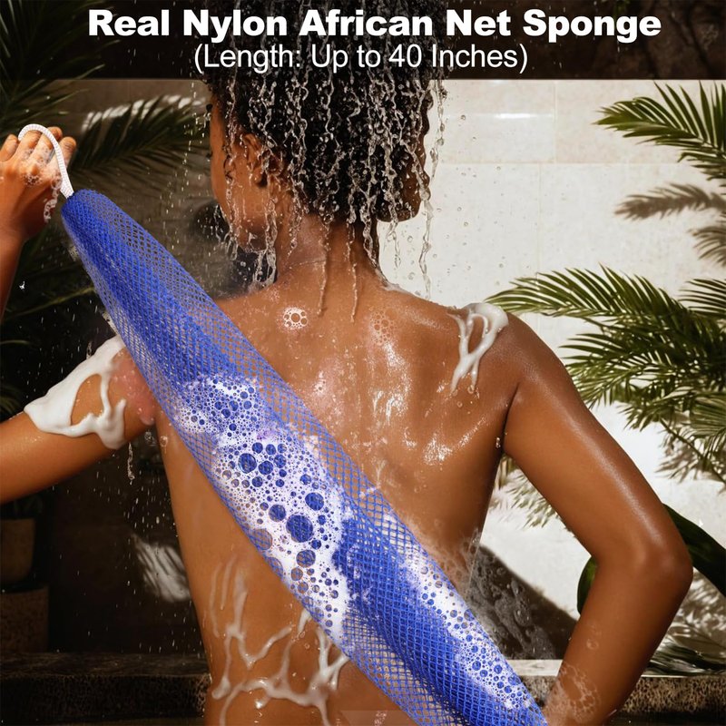 African Net Sponge Authentic - 2 Pack Afro Scrubber Bath Loofah Exfoliating Net Sponge for Shower, African Bath Sponges Exfoliator and Exfoliating Mitt for Most Skin Back Scrub Washer Accessories