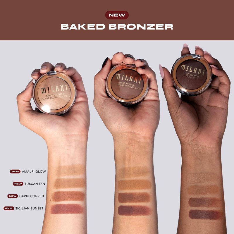 Milani Baked Bronzer - Long-Lasting Powder for Natural Sun-Kissed Glow- Lightweight, Buildable & Streak-Free Makeup with Radiant Finish- Talc-Free, Vegan & Cruelty-Free, Made in Italy, Amalfi Glow