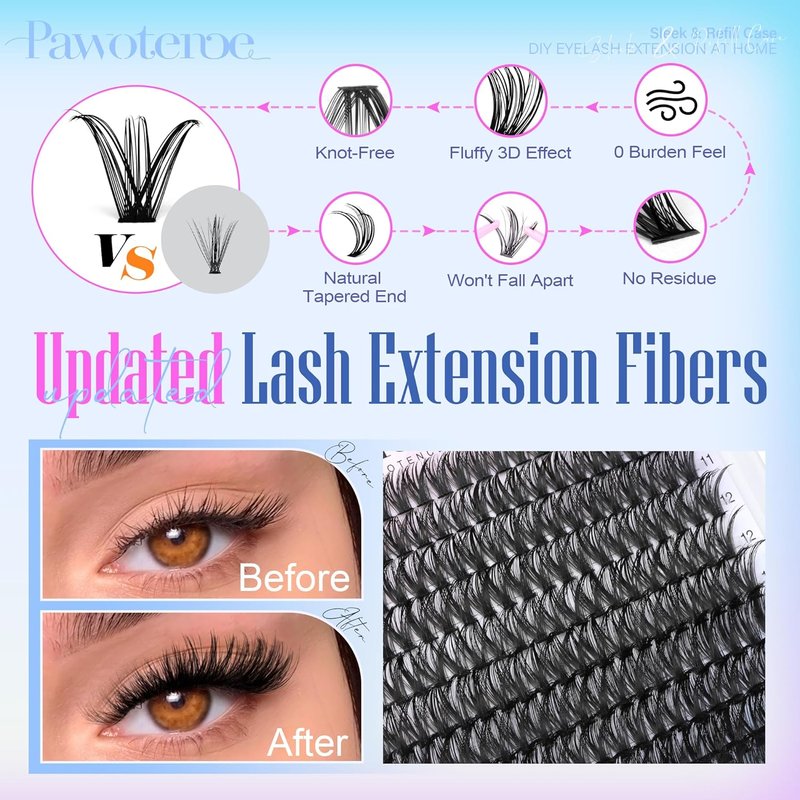 Pawotence Lash Clusters - 200pcs 50D Individual Eyelash Extensions | Self-Application 9-16mm