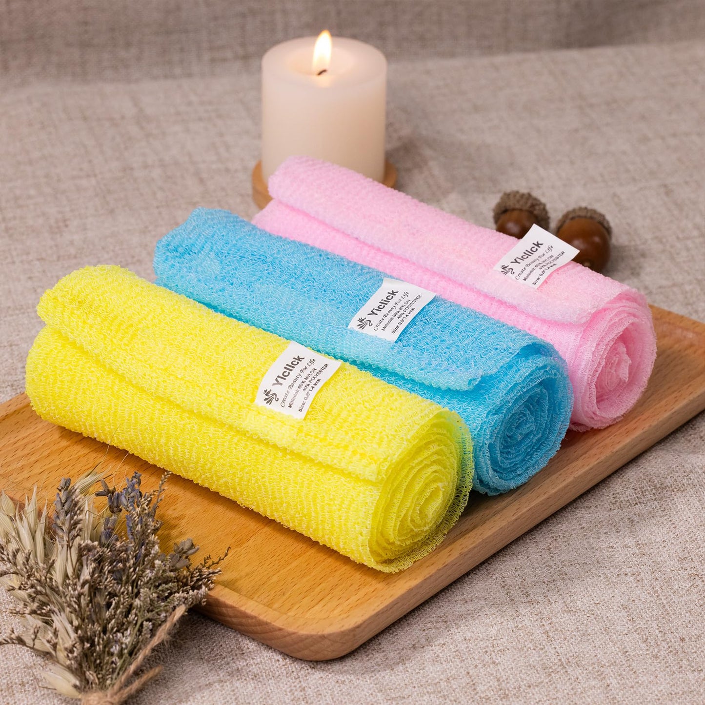 Yiclick Exfoliating Washcloth Towel, Exfoliating Body Scrubber, Back Scrubber for Shower Bath Washer, Japanese Exfoliating Wash Cloth, Korean Body Scrubber Exfoliator, Body Scrub Loofah Luffa Colors