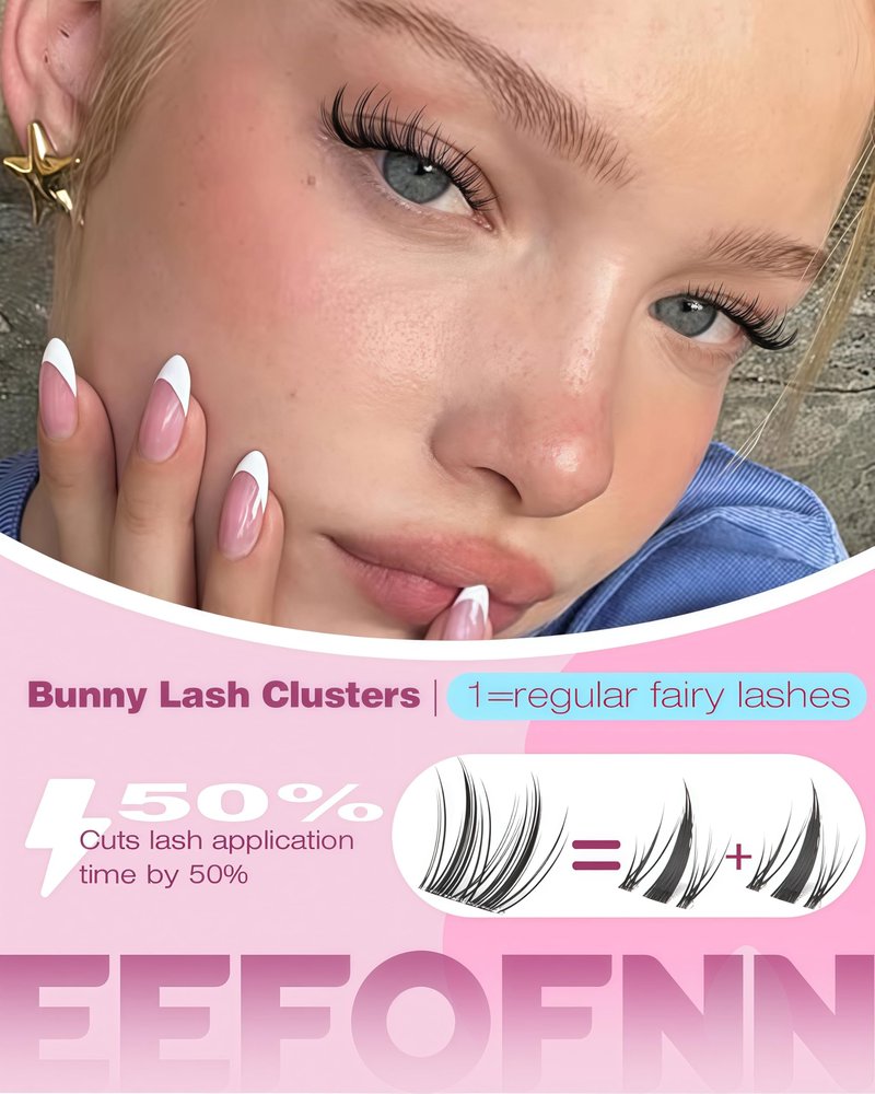 Natural Lash Clusters 8-14mm Wispy Cluster Eyelash Extensions Fairy Individual Lashes C Curl Eyelash Clusters Wispy Bunny Lash Cluster Invisible Band Cluster Lashes Natural Manga Look by EEFOFNN