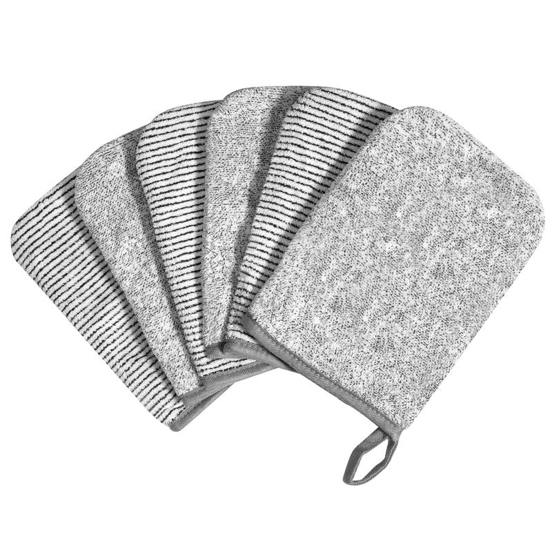 PHOGARY 6 Grey Bath Mitts Washcloths, Small Hand Towels with Hanging Loop, 5"x8" Super Absorbent Soft Coral Fleece Face Towels Kids Teens Adult Body Facial Cloths Machine Washable Cloth for Showering