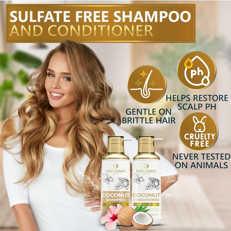 Coconut Shampoo and Conditioner Set | Sulfate-Free, Paraben-Free Moisturizing Treatment for Dry Hair