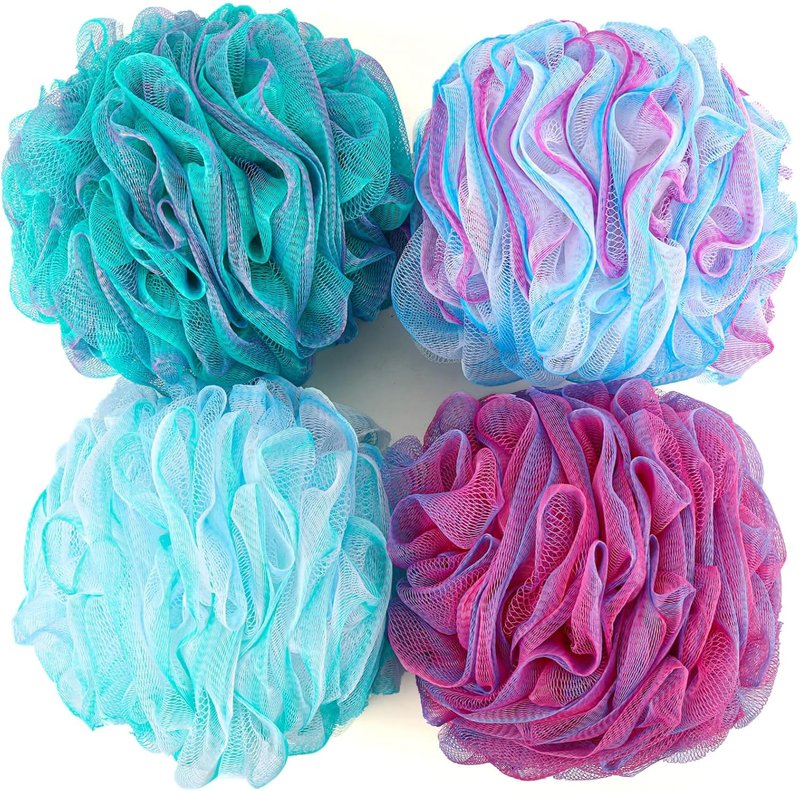 BTYMS XXL Large Loofah Bath Sponge - Exfoliating Mesh Pouf Shower Puffs | Pack of 4, 100g Each