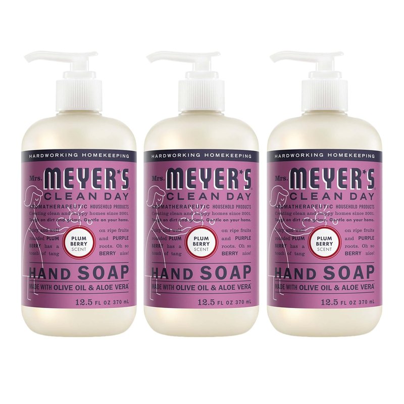 Mrs. Meyer's Clean Day Liquid Hand Soap - Plum Berry Scent, Cruelty-Free | 12.5 oz Pack of 3