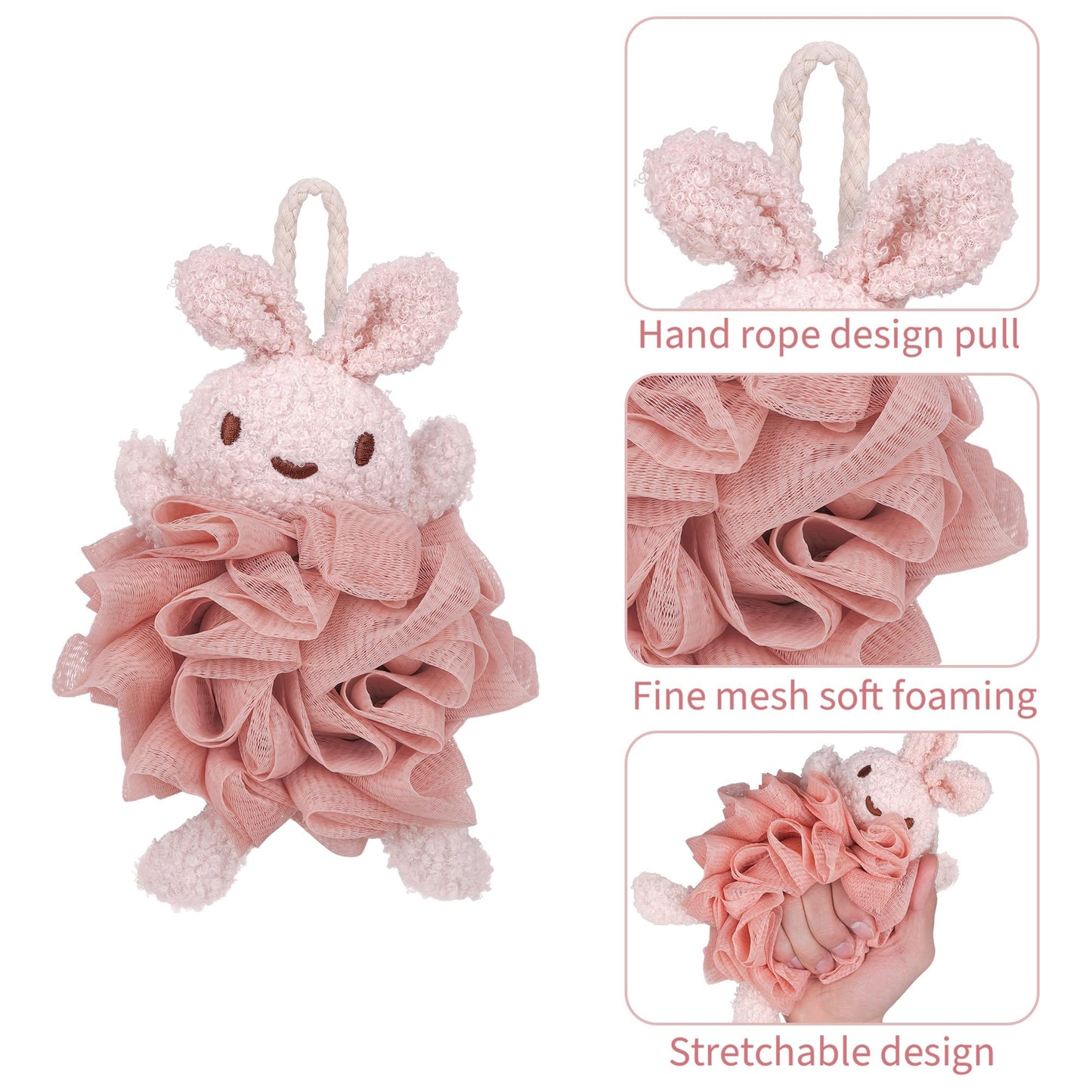 Biiange Bath Sponges,Animal Bath Sponges, Handmade Bath Flower Cute Rabbit, Bathing Balls,Exfoliating Back Scrubber, Bath Scrubber, Shower Scrubber, Body Scrubber(2Pcs Rabbit