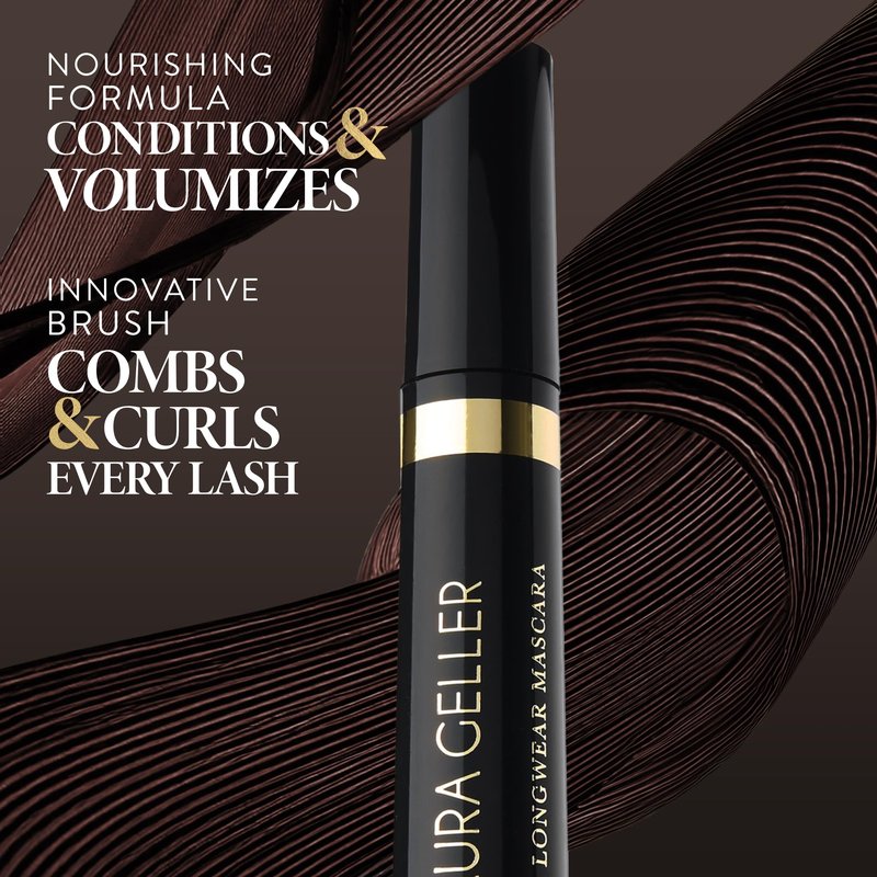 LAURA GELLER NEW YORK Kajal Longwear Mascara – Brown – Volumizing, Lengthening, & Defining Mascara - Smudge‑Proof & Flake‑Proof Wear, Buildable Formula
