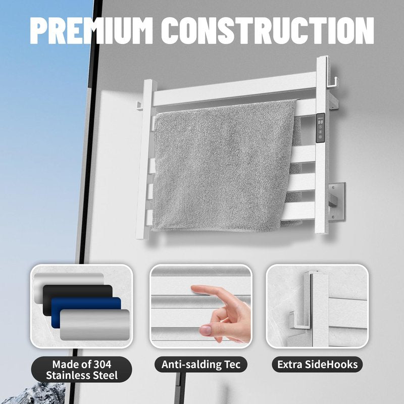 K&KALONZO Towel Warmer for Bathroom, Wall-Mounted 5-Bar Heated Towel Rack with Built-in Timer, Waterproof Electric Towel Heater, Support Plug-in and Hardwired, Brushed, EL18S