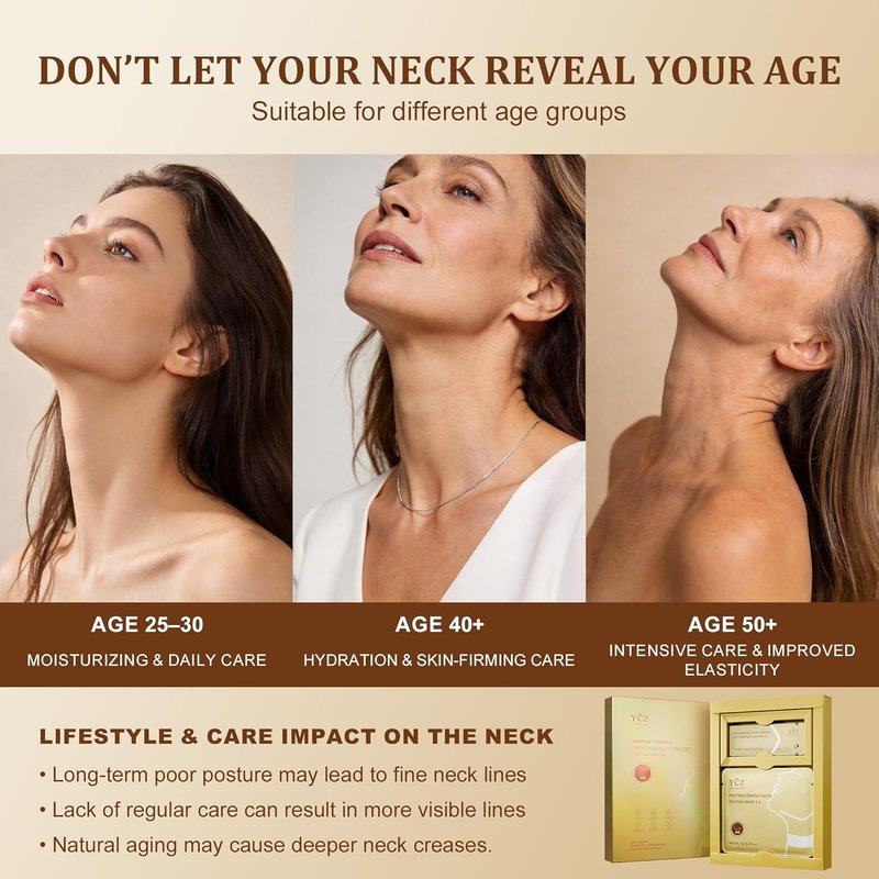 Collagen Neck Mask - Deep Hydration Neck Wrinkle Patches with 8 Peptides | Anti-Aging Firming Treatment