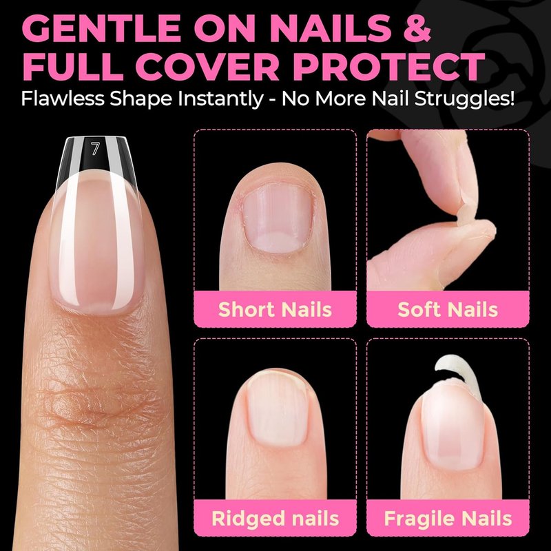 Short Coffin Nails Tips - 504pcs No C Curve Gel Press-On Nails | Pre-Etched Acrylic Extensions for Women, 12 Sizes
