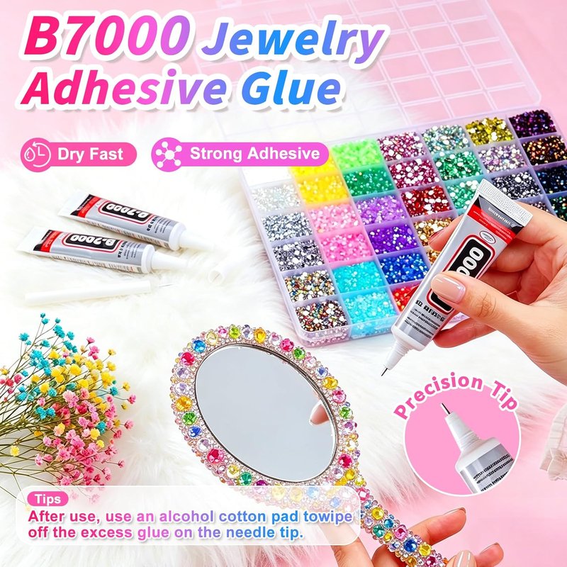Bedazzler Kit - 46000 Pcs 3mm Flatback Rhinestones with Jewelry Glue, Tweezers & Pickup Pen for Nail Art | DIY Crafts & Fashion