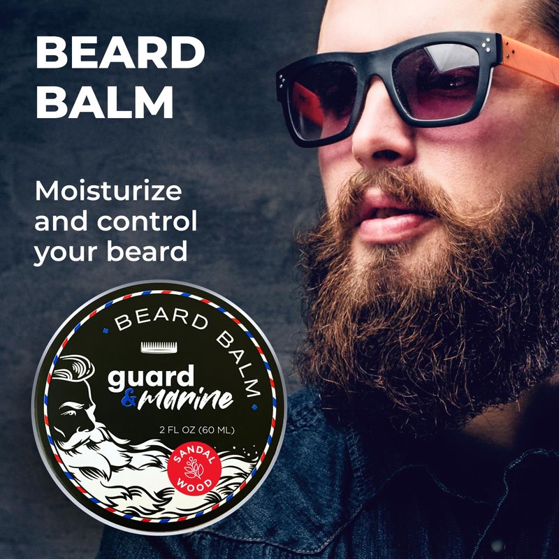 GUARD&MARINE Beard Oil and Balm Set - Men’s Beard and Mustache Care Kit for Growth, Styling, Conditioning, and Sandalwood-Scented Grooming