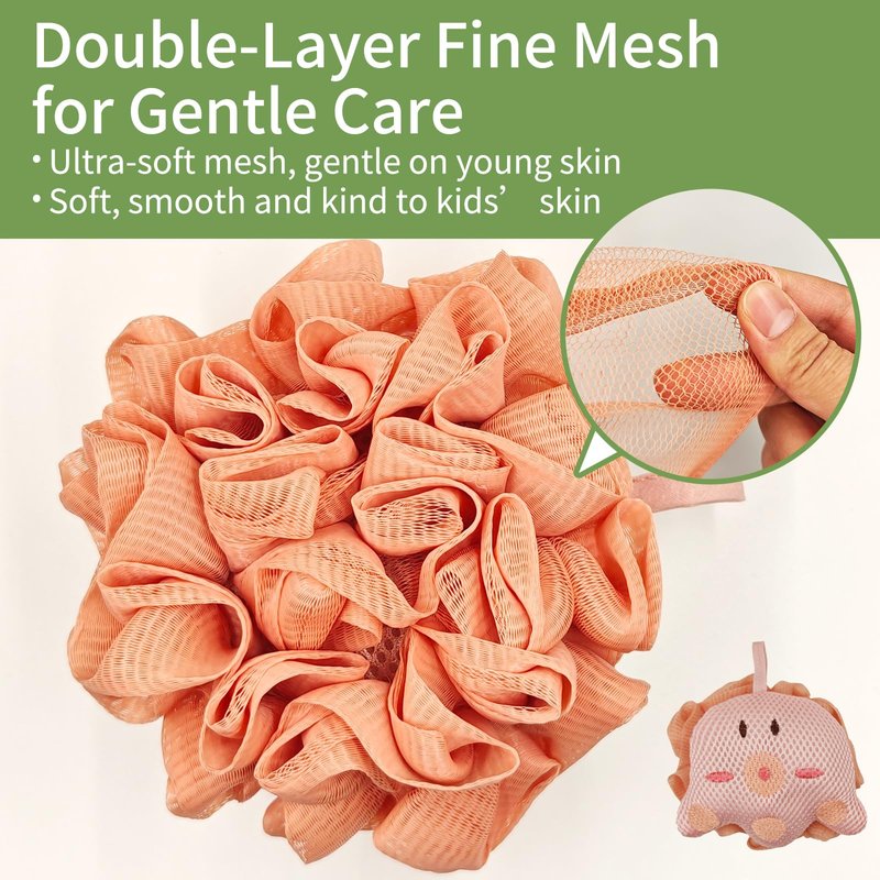 Kids Loofah,Cute Octopus & Bear Bath Sponge,Double-Layer Soft Mesh Loofah for Kids,Gentle Exfoliating Body Scrubber with Rich Foam for Boys & Girls
