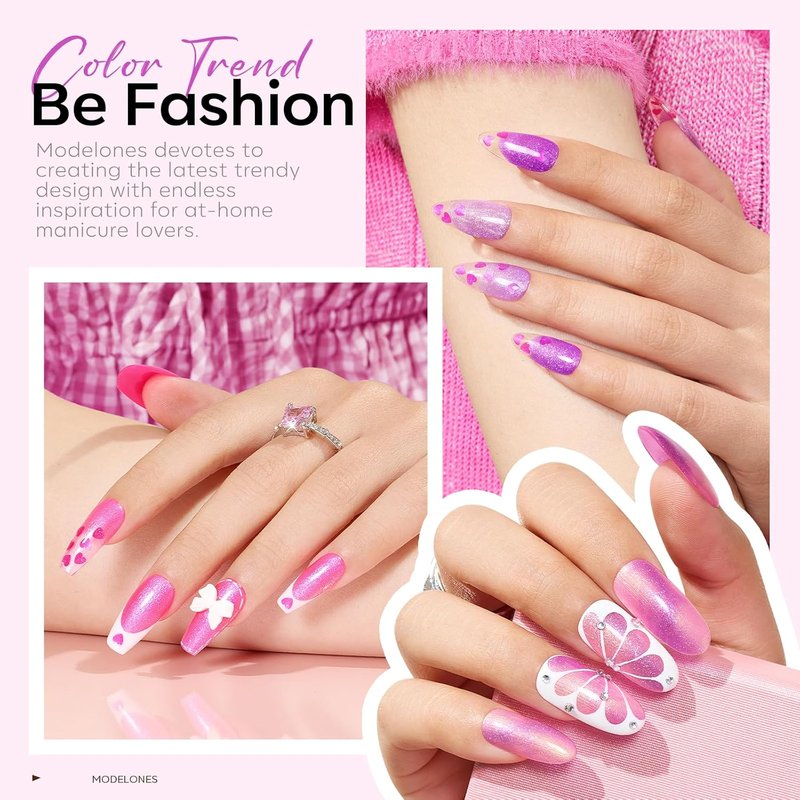 Modelones Gel Nail Polish Set - 6 Vibrant Valentine's Day Colors | Glitter & Shimmer Shades for DIY Nail Art