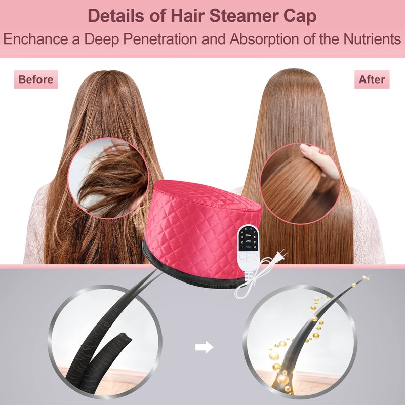 Heat Cap for Deep Conditioning, Ingeware Thermal Cap for Hair Steamer Cap for Natural Hair Portable Electric Heat Hair Spa Cap for Home Use Pattern (Rose Red)