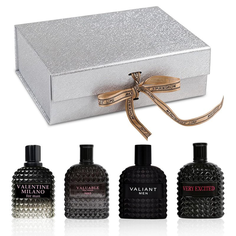 A CENTER Men's Cologne Gift Set 4 x 3.4 FL oz|Luxury perfume with Premium Presentation Box|Perfect Valentine's Day Gift for Him|Long Lasting Fragrance(ValentineMilaM&ValuabB&ValiantM&VExcitedB)
