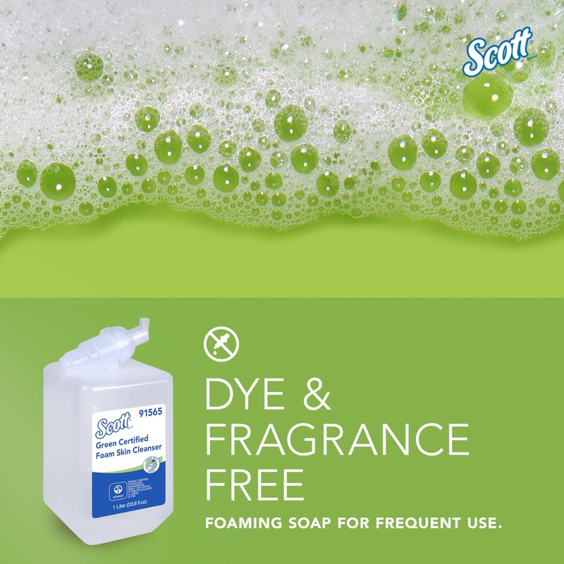 Scott Professional Green Certified Foam Hand Soap (91565), 1.0 L, Foaming, Clear, No Fragrance Added, Manual Refills, Ecologo, NSF E-1 Rated (6 Bottles)