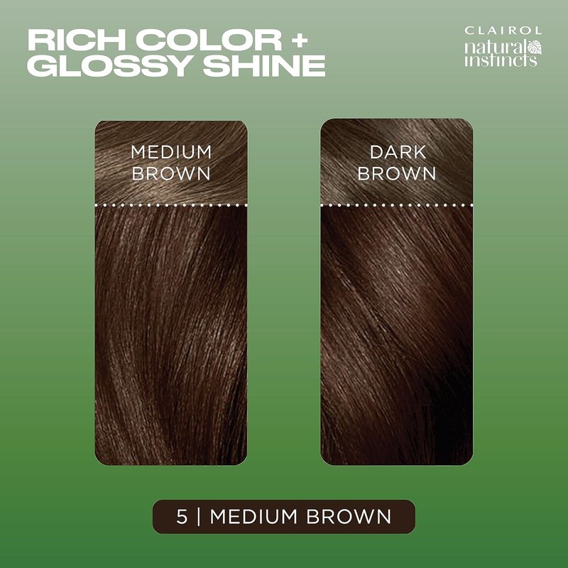 Clairol Natural Instincts Demi-Permanent Hair Dye - Ammonia-Free Vegan Color with Coconut Oil & Aloe Vera | 5 Medium Brown | Pack of 3