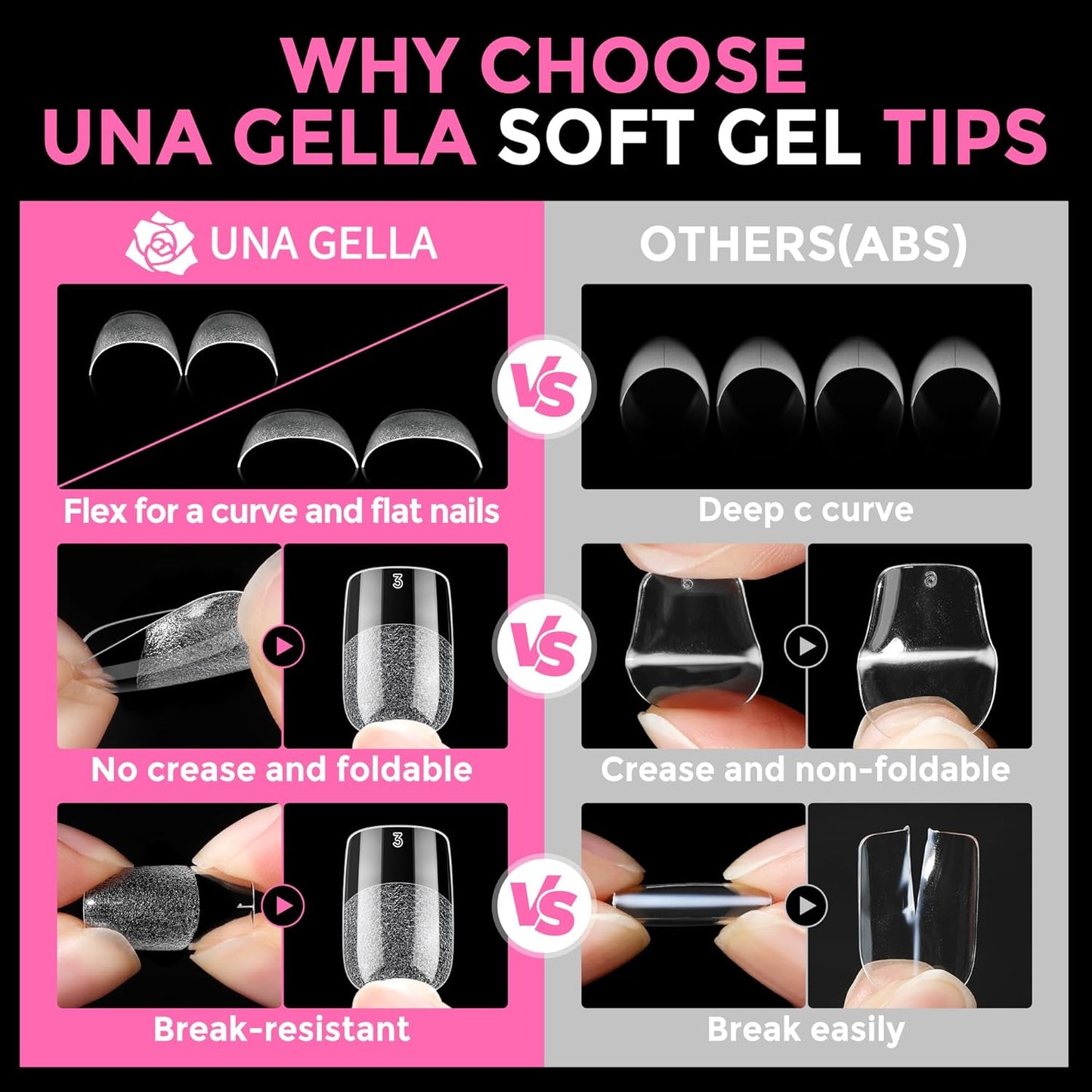 UNA GELLA Short Square & Squoval Nail Tips - 216 Pre-Etched Clear Acrylic Press-On Nails | 12 Sizes for DIY Salon Use