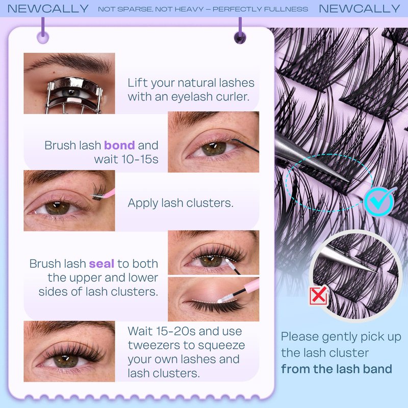 Cluster Lashes Wispy Natural Eyelash Clusters DIY Lash Extension C-curly Cluster Eyelash Extension 10-16MM Individual Lashes Thin Lash Band by Newcally