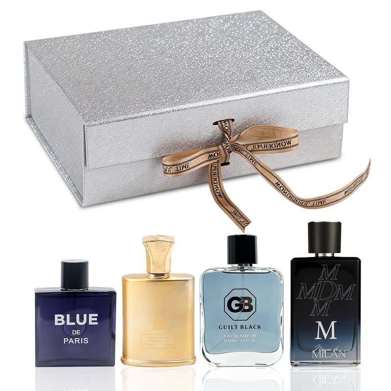 A CENTER Men's Cologne Gift Set 4 x 3.4 FL oz|Luxury perfume with Premium Presentation Box|Perfect Valentine's Day Gift for Him|Long Lasting Fragrance(MForM&BlueDe&KING D&GuiltBlack)