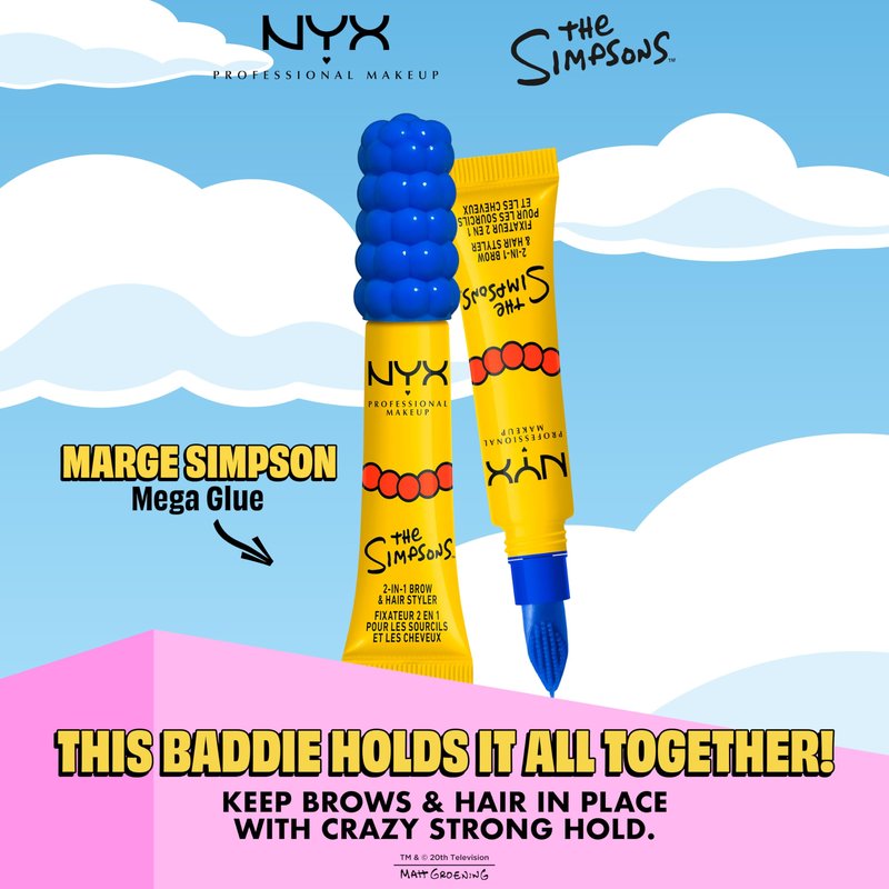 NYX PROFESSIONAL MAKEUP Marge Simpson Mega Glue, 2-in-1 Eyebrow Gel & Hair Taming Wand With Slick and Strong Hold, The Simpsons Collaboration, Vegan & Cruelty-Free