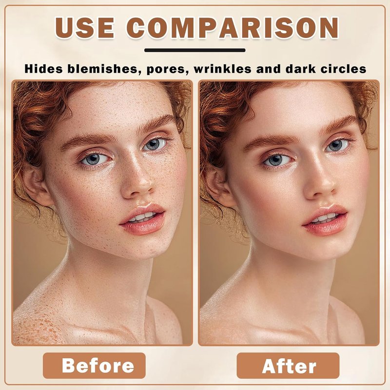 Airbrush Foundation Makeup Spray - Full Coverage for Mature Skin | Long-Lasting & Waterproof, Natural Warm Porcelain