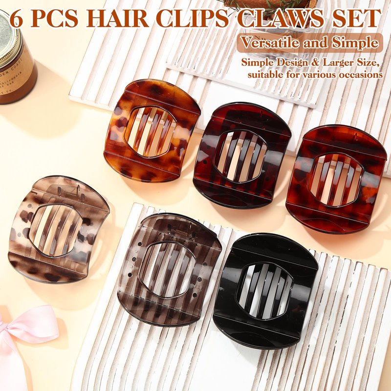6 Pack Large Flat Hair Clips for Women Girls, Strong Hold French Claw Clips for Thin Hair, Minimalist Hair Accessories for Work/Travel (Tortoiseshell)