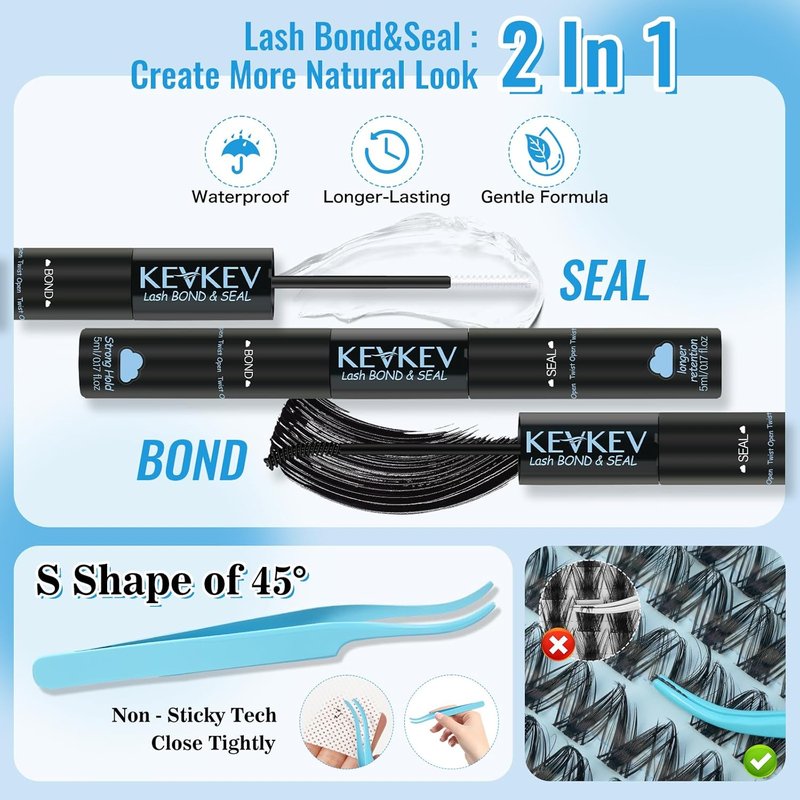 KEVKEV Lash Clusters Kit - 144pcs Manga Lashes with Thin Bands | DIY Eyelash Extensions 8-18mm